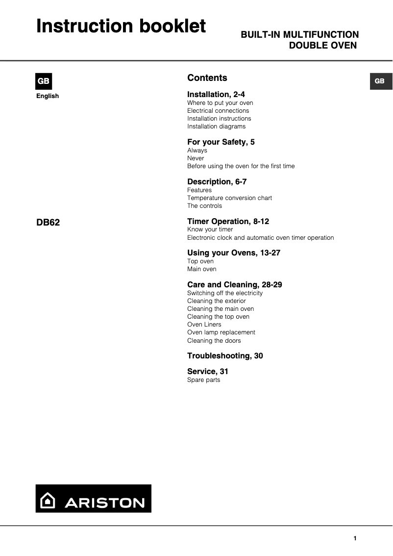 Page 1 de la notice Manuel utilisateur Ariston Thermo DB62