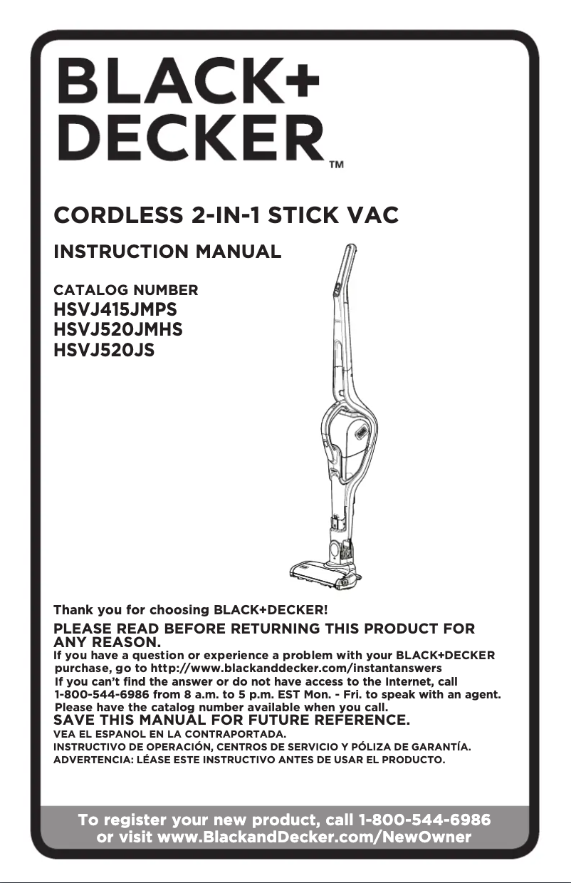 Page 1 de la notice Manuel utilisateur Black & Decker HSVJ520JS61QV