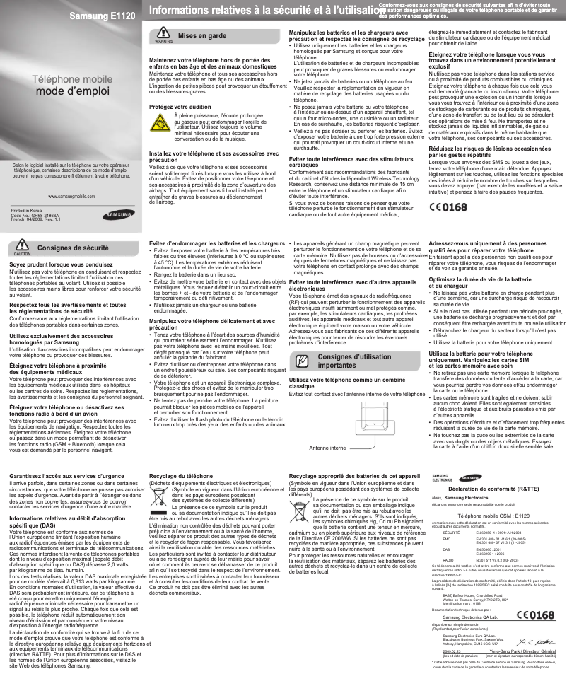 Page n°1 - Manuel utilisateur Samsung E1120