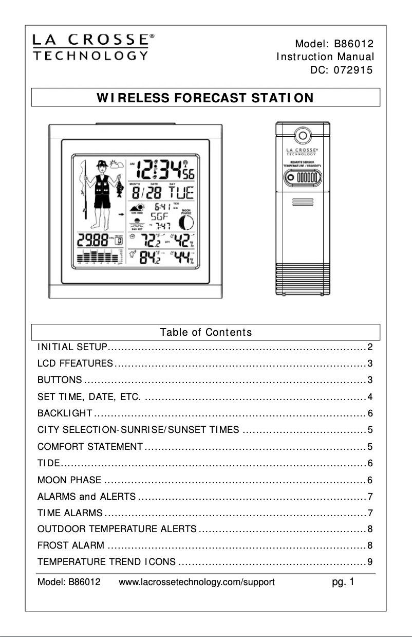 Page n°1 - Manuel utilisateur La Crosse Technology B86012