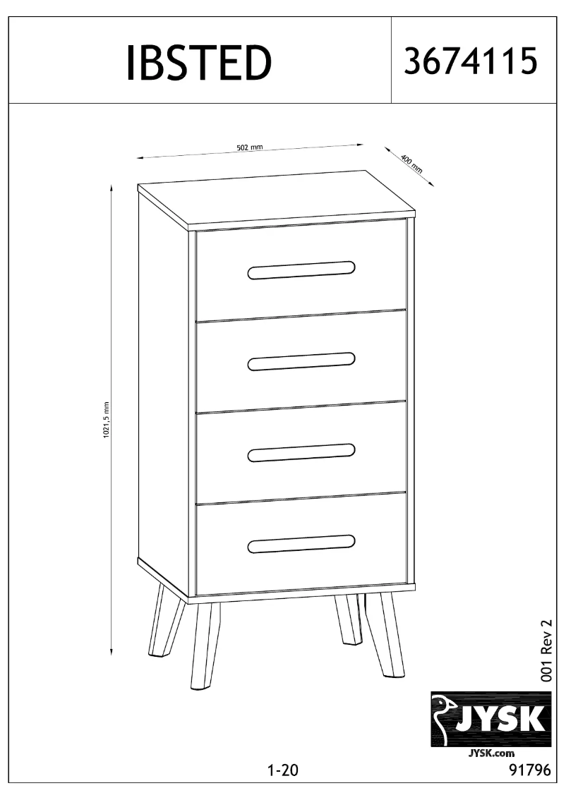 Page 1 de la notice Manuel utilisateur JYSK Ibsted (51x103x40)