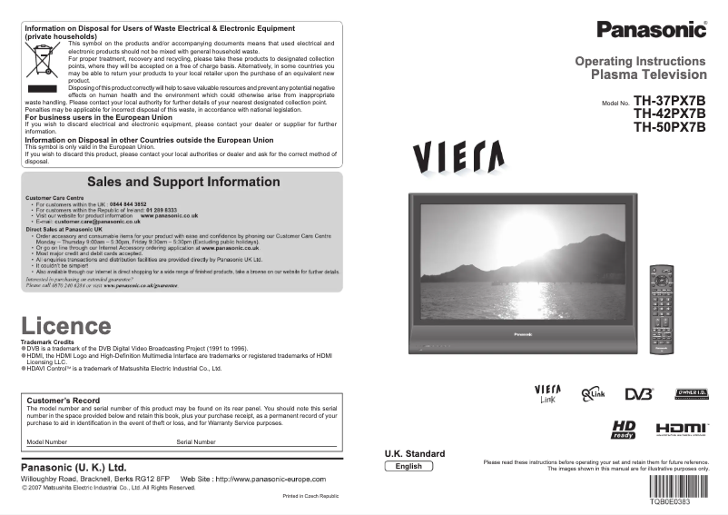 Page 1 de la notice Manuel utilisateur Panasonic Viera TH-50PX7B