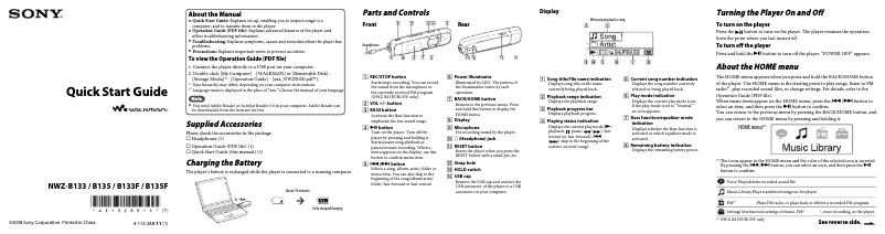 Page 1 de la notice Guide de démarrage rapide Sony NWZ-B135F