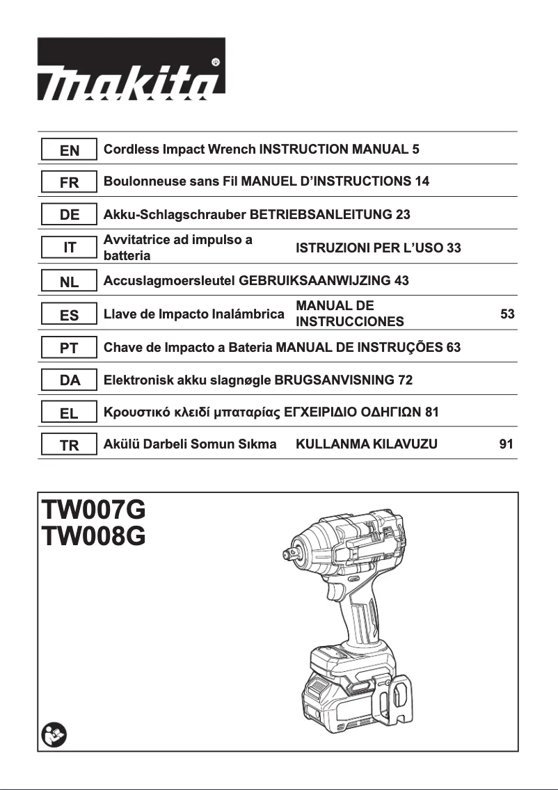 Page 1 de la notice Manuel utilisateur Makita TW007GZ