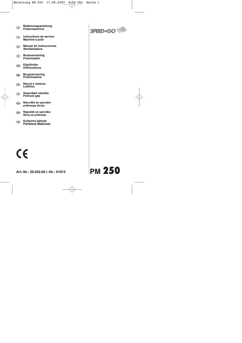 Page 1 de la notice Manuel utilisateur Speed & Go PM 250