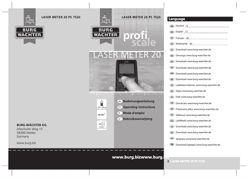 Página 1 del manual Manual de usuario Burg Wächter ProﬁScale 20 PS 7520