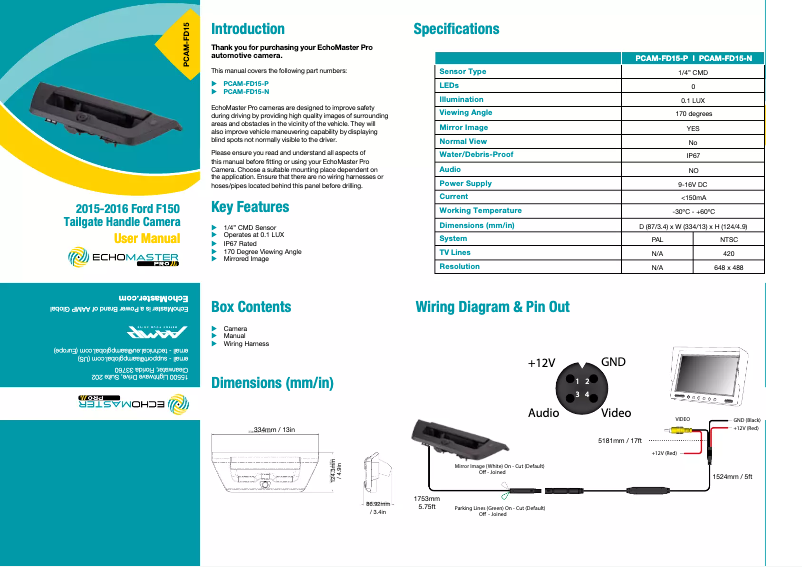 Page 1 de la notice Manuel utilisateur EchoMaster PCAM-FD15