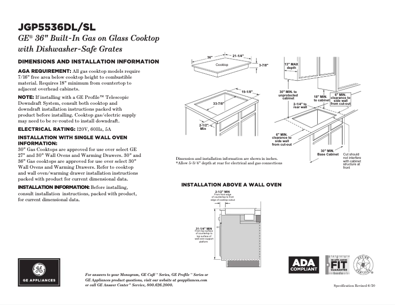 Page n°1 - Fiche technique GE JGP5536SLSS