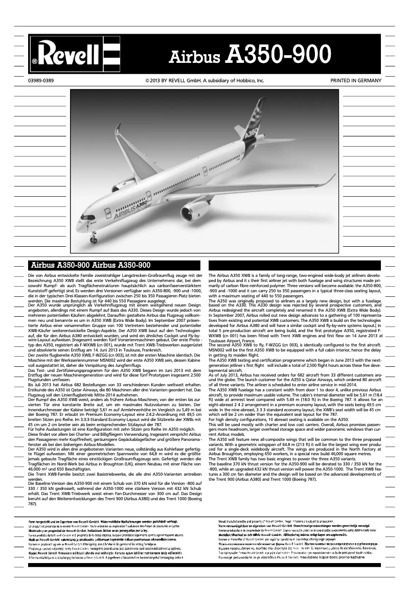 Page 1 de la notice Manuel utilisateur Revell Airbus A350-900