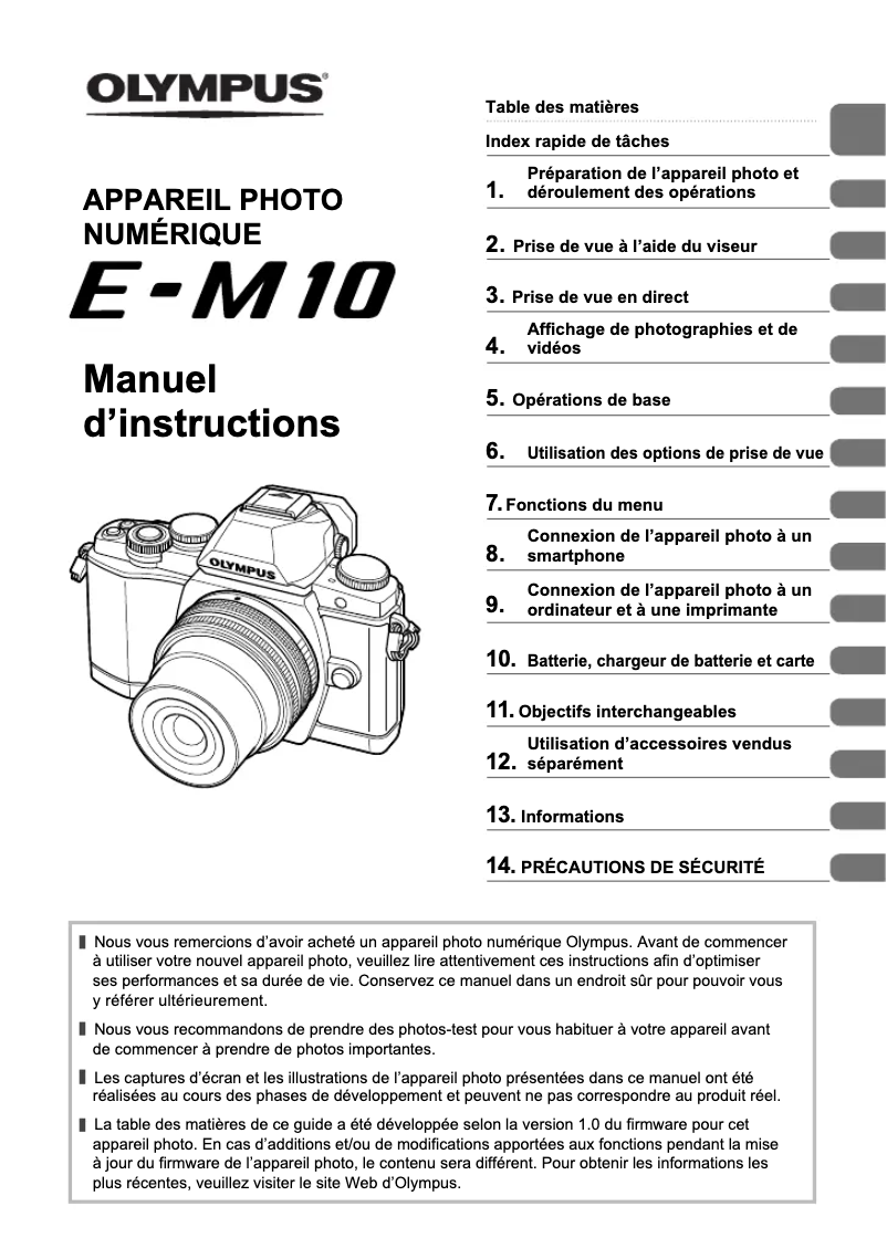 Image de la première page du manuel de l'appareil E‑M10