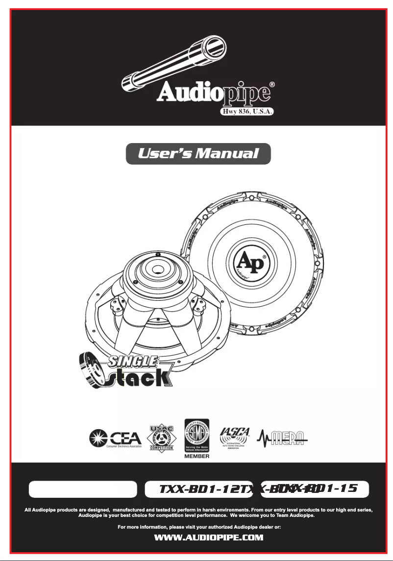 Page 1 de la notice Manuel utilisateur Audiopipe TXX-BD1-15