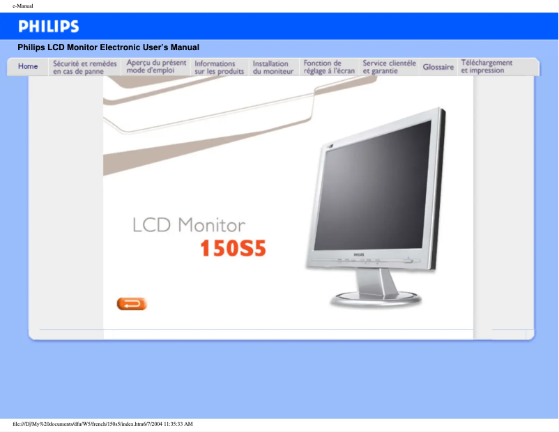 Page 1 of the manual User Manual Philips 150S5FG