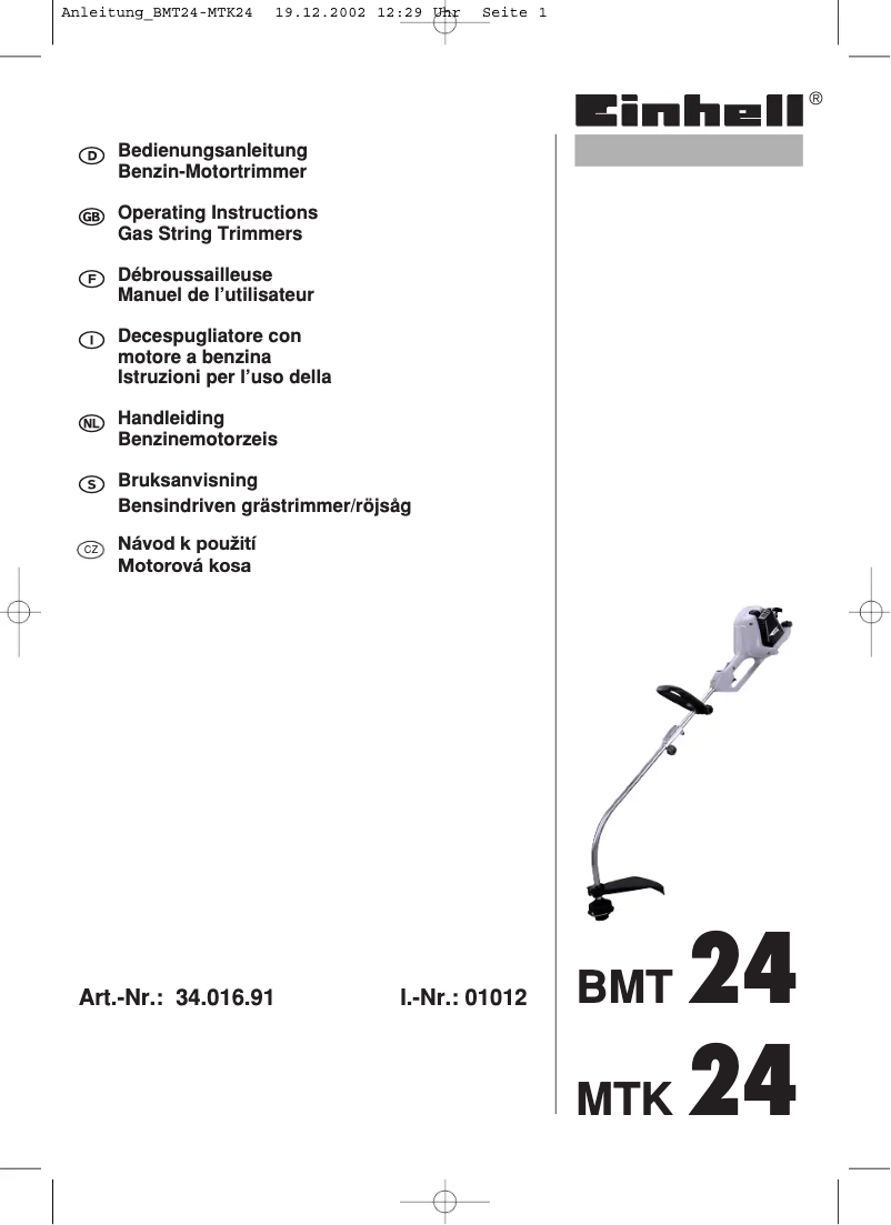 Image de la première page du manuel de l'appareil BMT 24