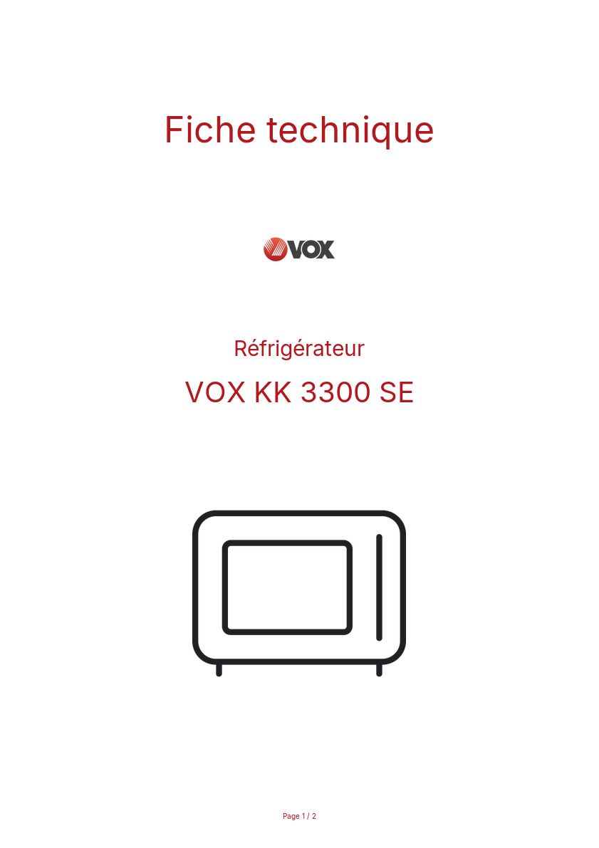 Page n°1 - Fiche technique VOX KK 3300 SE