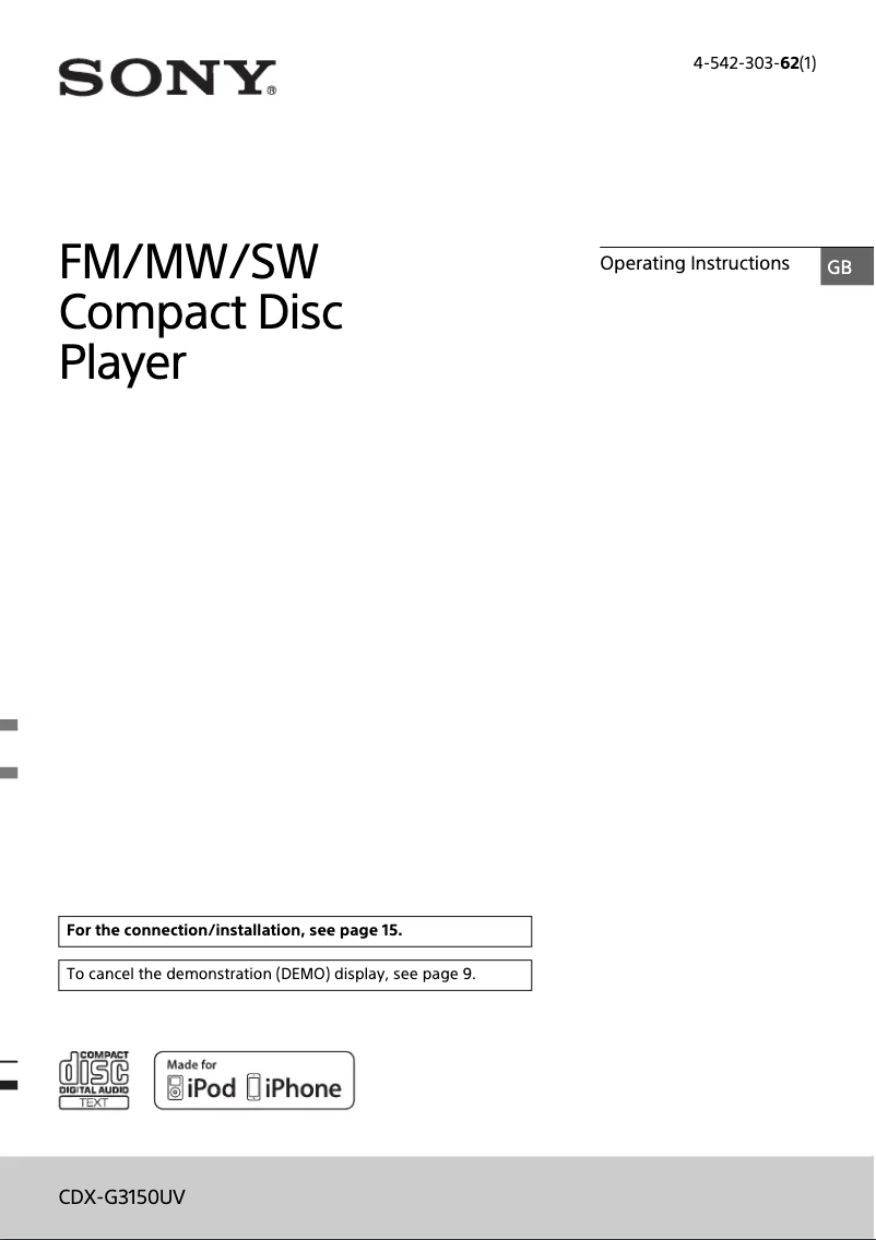 Page 1 de la notice Manuel utilisateur Sony CDX-G3150UV