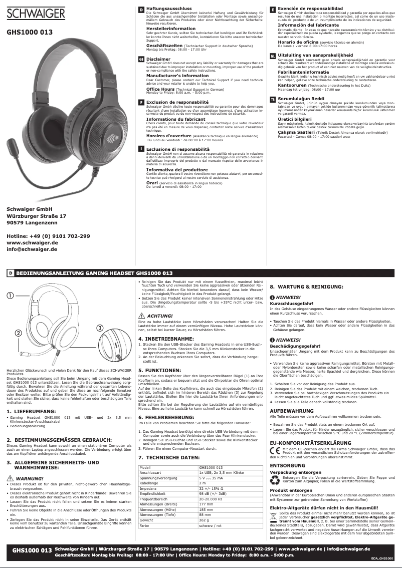 Página 1 del manual Manual de usuario Schwaiger GHS1000 013