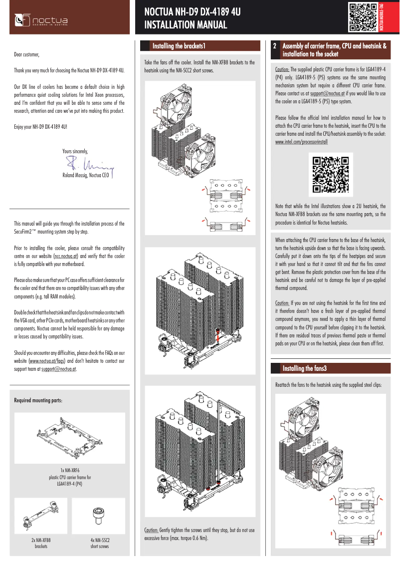 Page 1 de la notice Manuel utilisateur Noctua NH-D9 DX-4189 4U