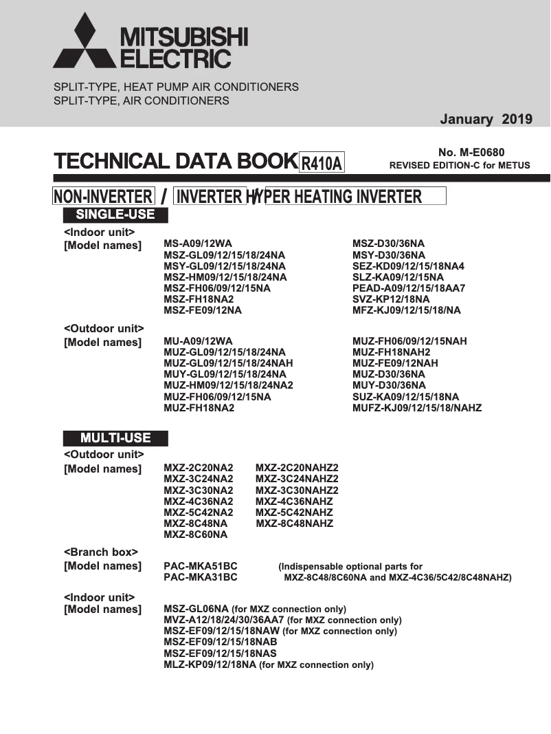 Image de la première page du manuel de l'appareil MSZ-FH09NA