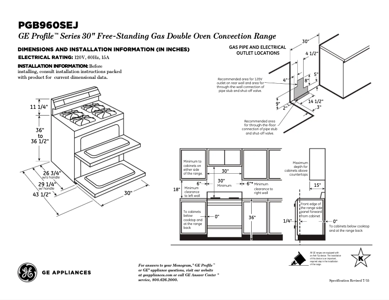 Page 1 of the manual Technical Sheet GE Profile PGB960SEJSS