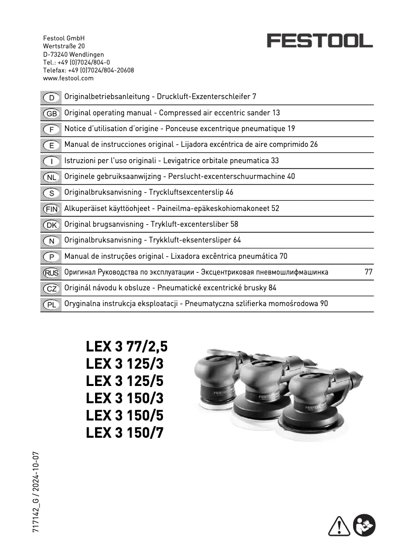 Page n°1 - Manuel utilisateur Festool LEX 3 150/7