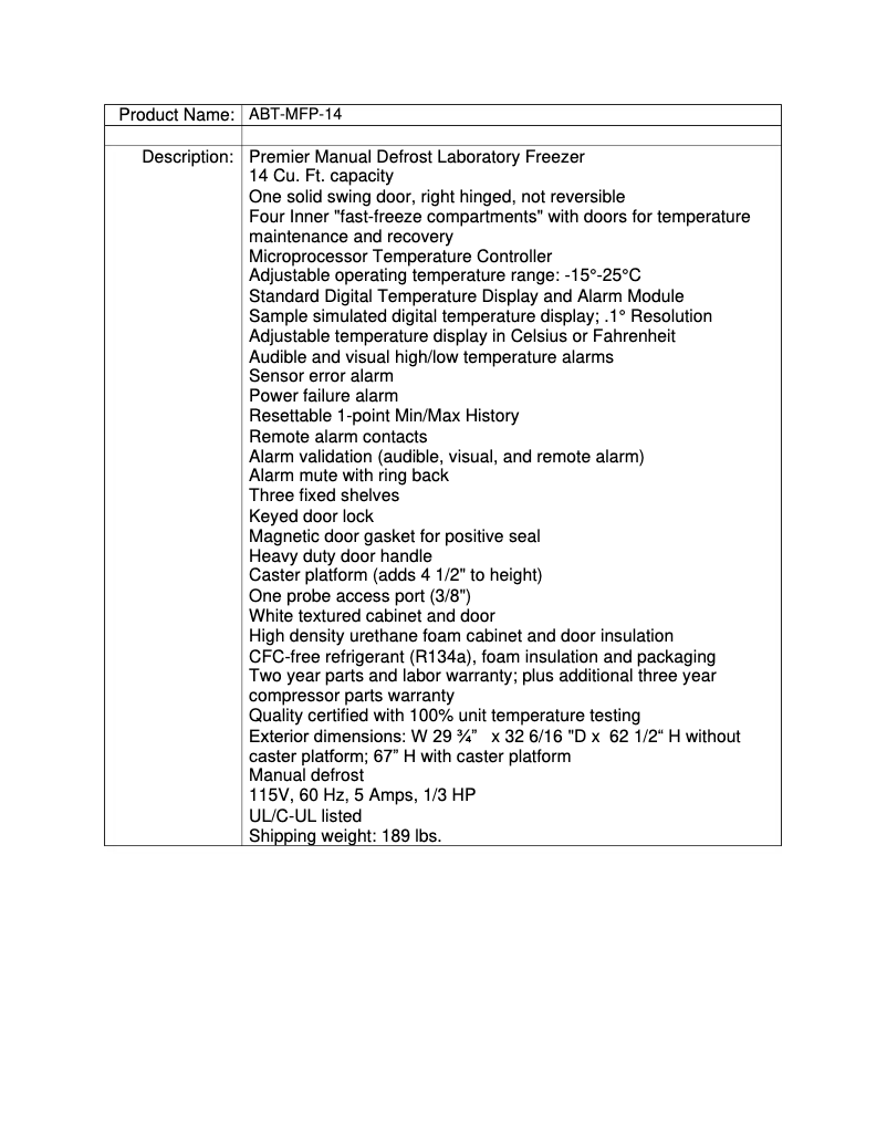 Page 1 de la notice Manuel utilisateur American BioTech Supply ABT-MFP-14