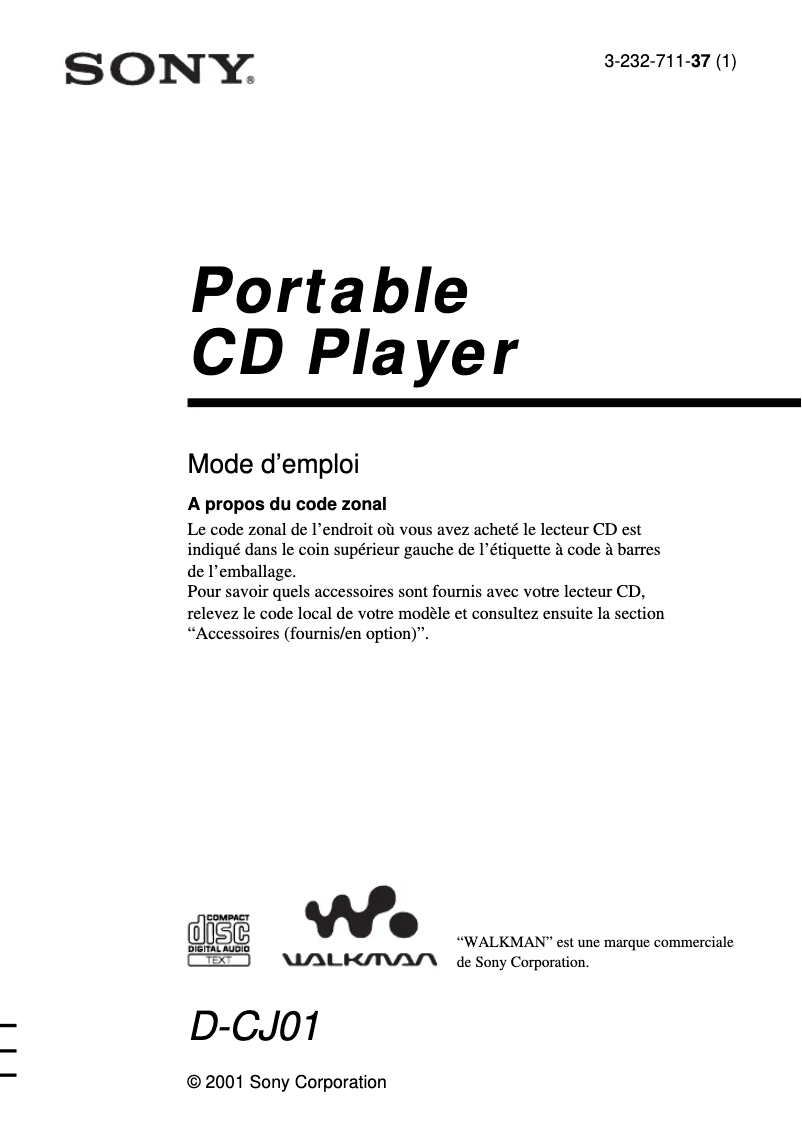 Image de la première page du manuel de l'appareil Discman D-CJ01