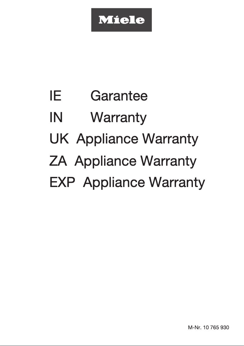 Page 1 de la notice Informations de garantie Miele G 7465 SCVi XXL AutoDos E