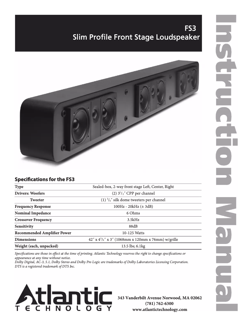 Page 1 de la notice Manuel utilisateur Atlantic FS3