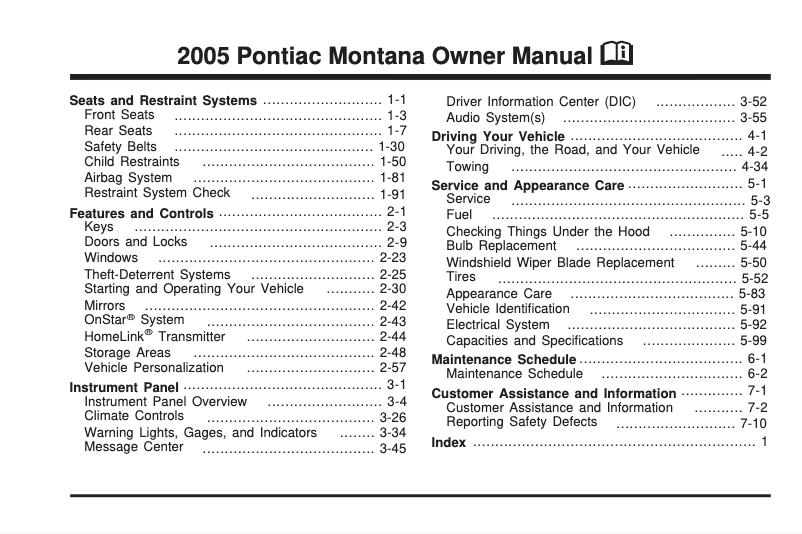 Page n°1 - Manuel utilisateur Pontiac Sunfire (2005)