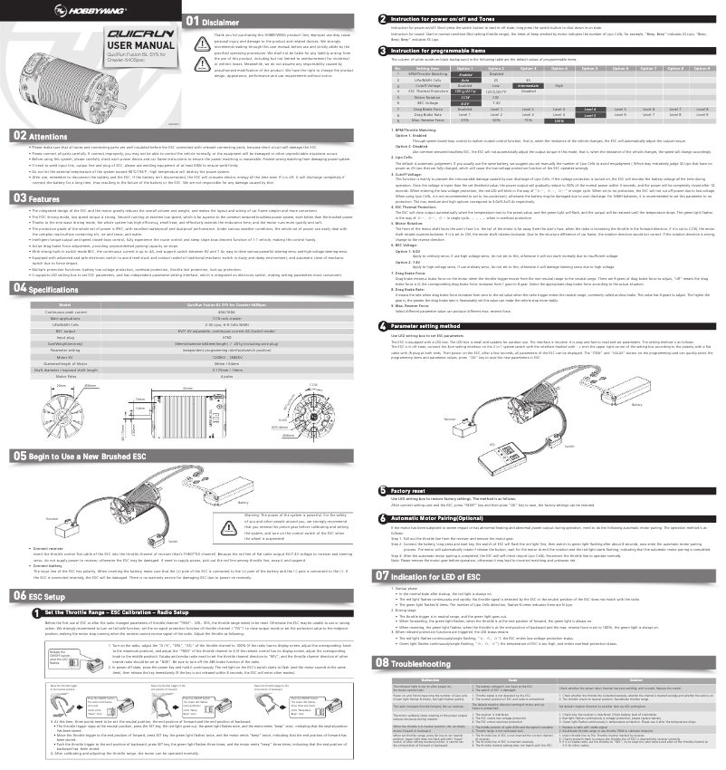 Page 1 de la notice Manuel utilisateur Hobbywing Quicrun Fusion