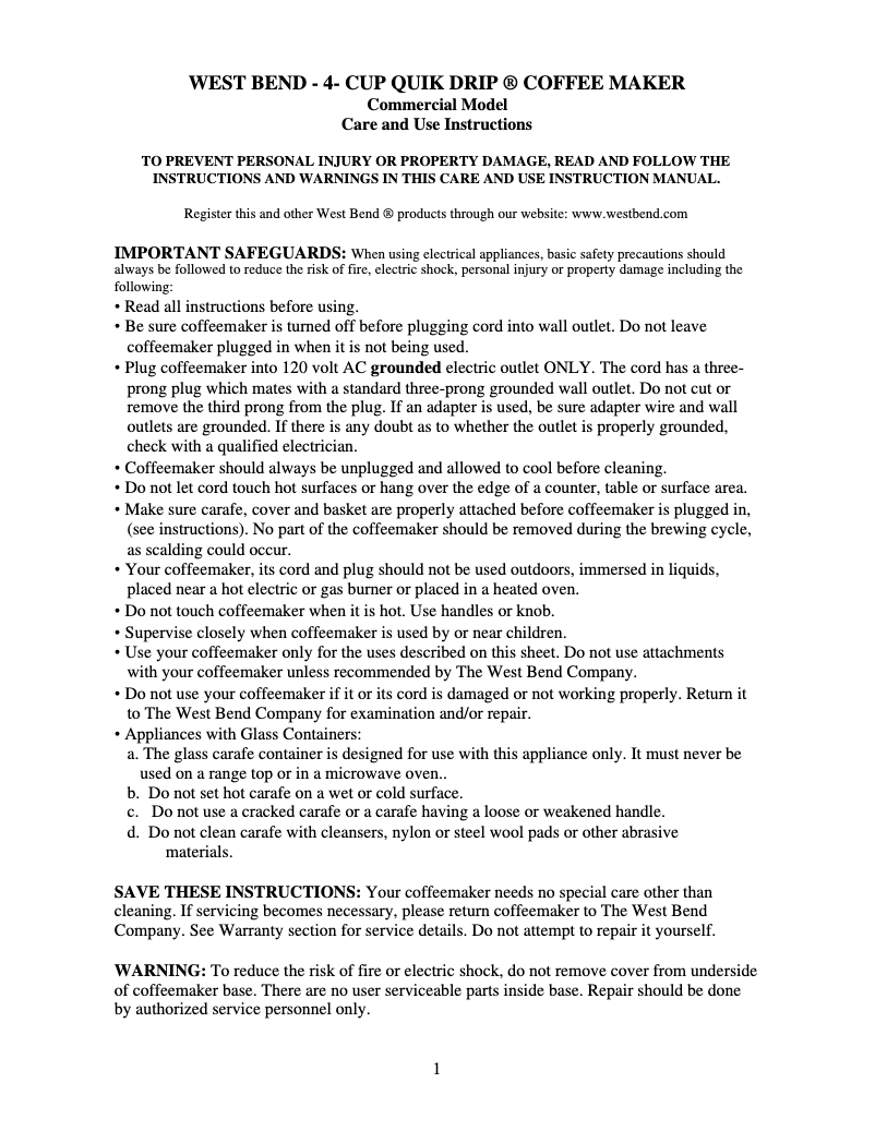 Página 1 del manual Manual de usuario WestBend 56754