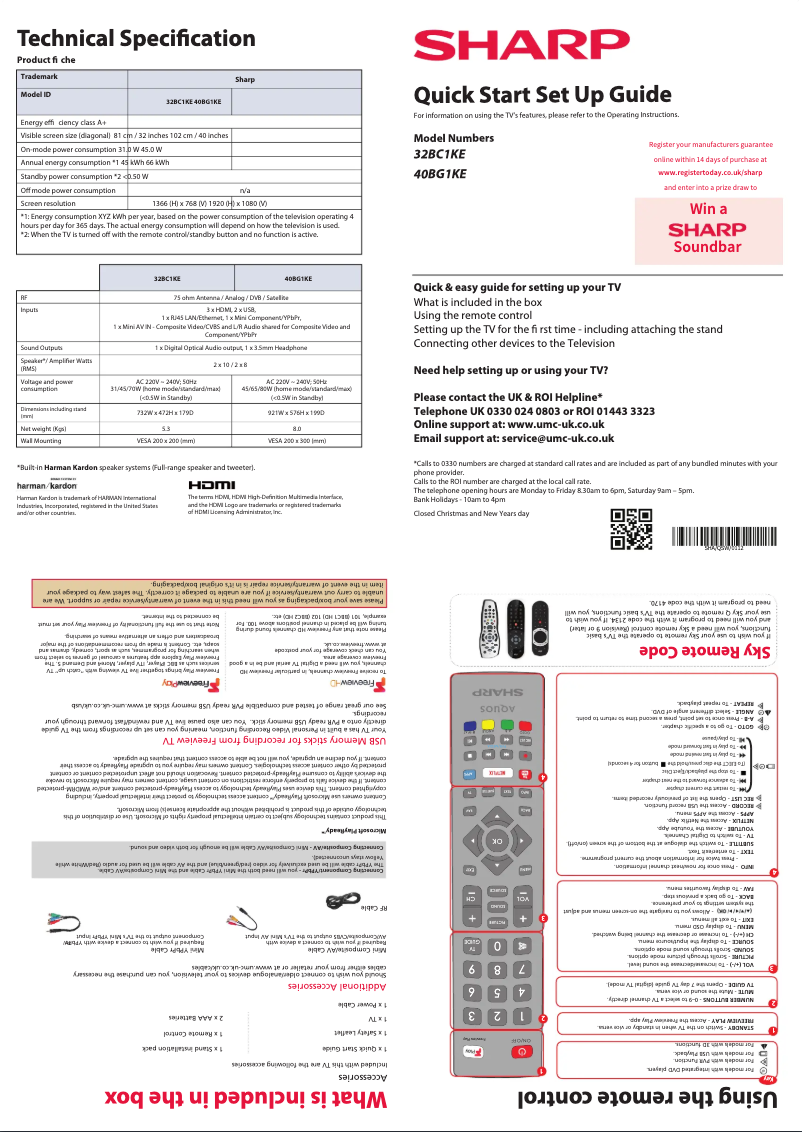 Page 1 de la notice Guide de démarrage rapide Sharp 40BG1KE