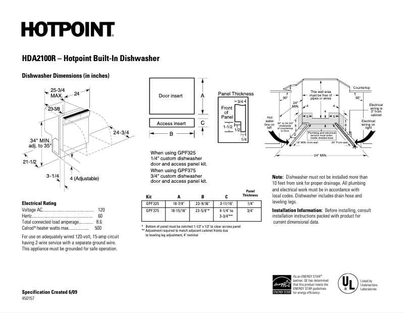 Page 1 de la notice Fiche technique Hotpoint HDA2100RBB