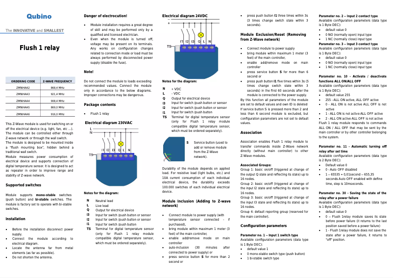 Page n°1 - Manuel utilisateur Qubino ZMNHAA2
