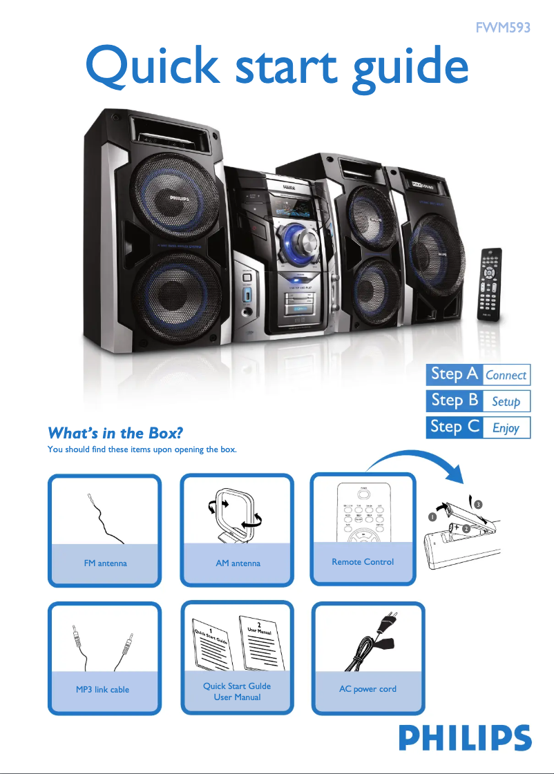 Page n°1 - Guide de démarrage rapide Philips FWM593