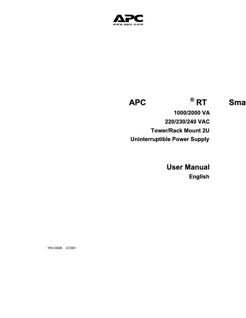 Page 1 de la notice Manuel utilisateur APC SURT1000XLI-BNDL
