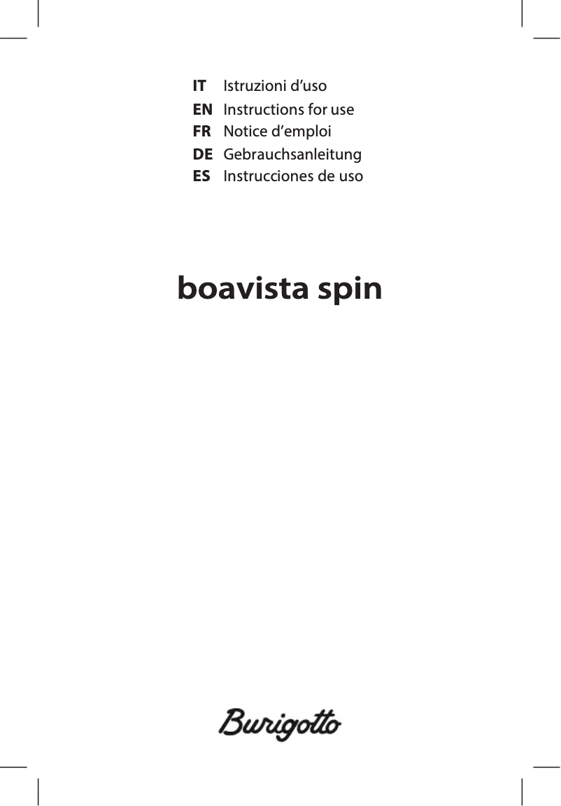 Page 1 of the manual User Manual Burigotto Boavista Spin