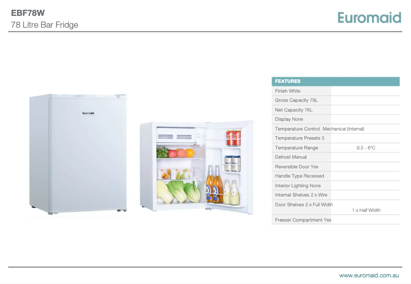 Page n°1 - Fiche technique Euromaid EBF78W
