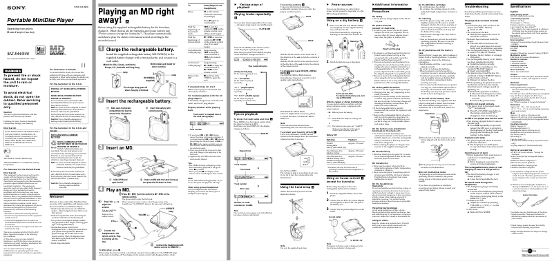 Page 1 de la notice Manuel utilisateur Sony MZ-E45