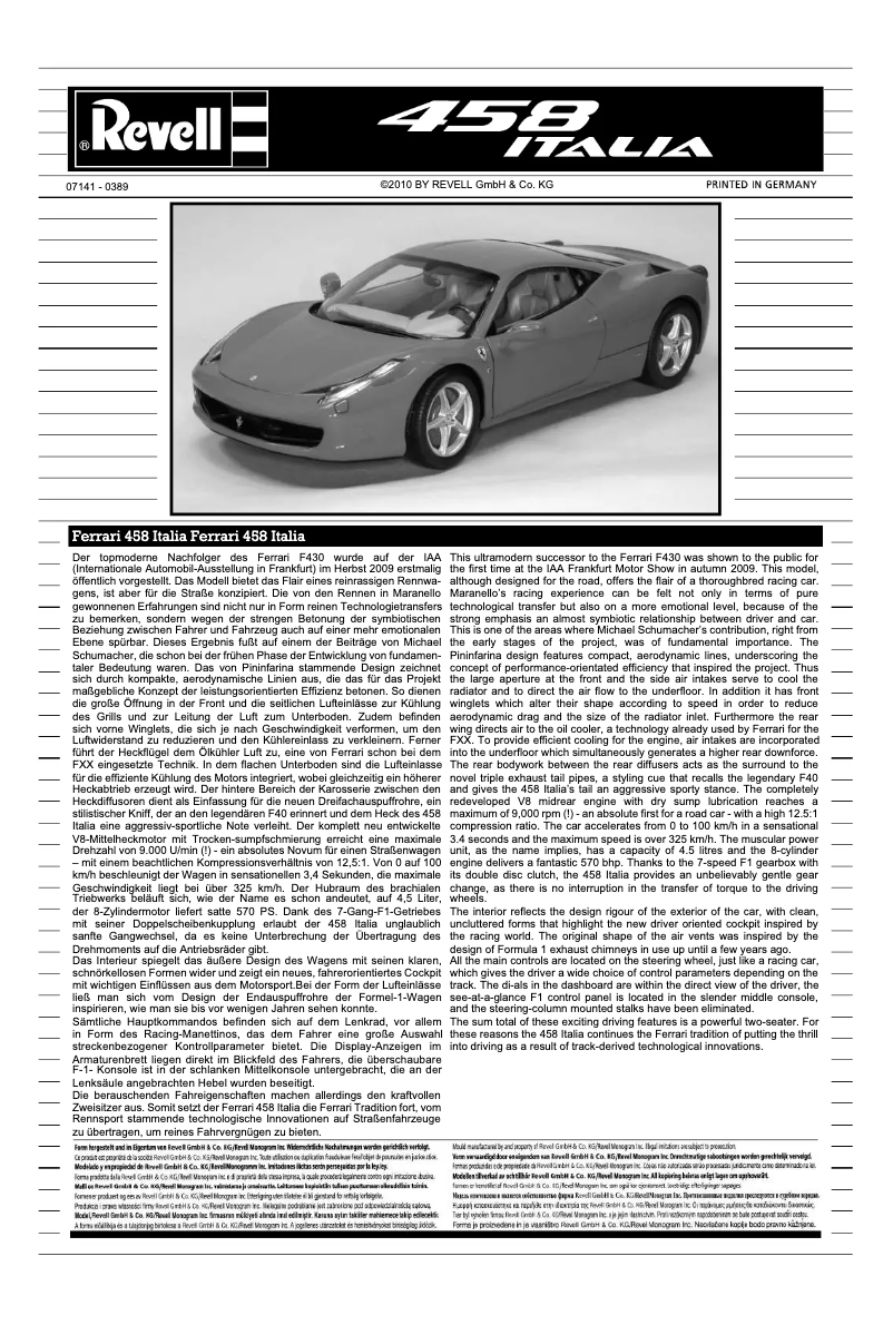 Page 1 de la notice Manuel utilisateur Revell Ferrari 458 Italia
