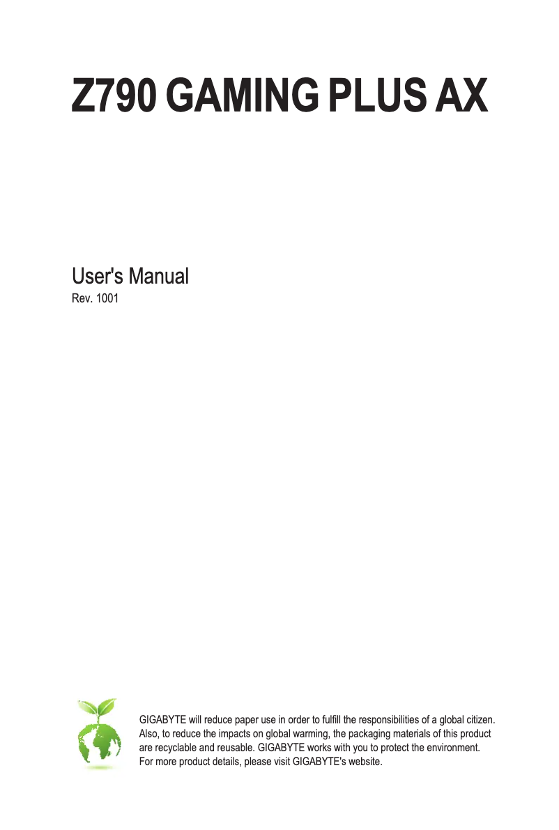 Page 1 de la notice Manuel utilisateur Gigabyte Z790 Gaming Plus AX