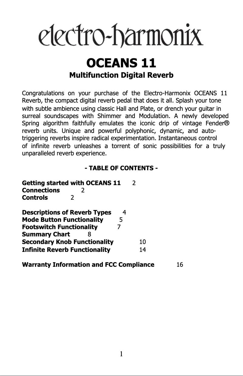 Image de la première page du manuel de l'appareil Oceans 11