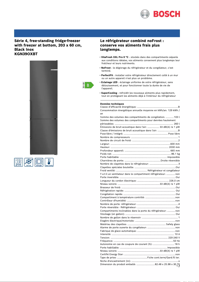Página 1 del manual Ficha técnica Bosch KGN39OXBT