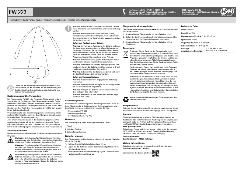 Page 1 de la notice Manuel utilisateur Olympia FW 223