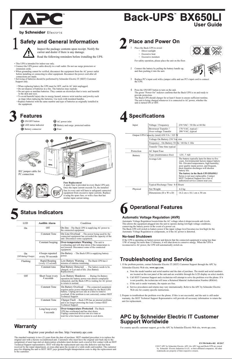 Page n°1 - Manuel utilisateur APC Back-UPS BX650LI