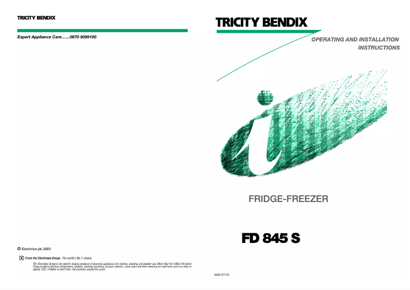 Page n°1 - Manuel utilisateur Tricity Bendix FD845S