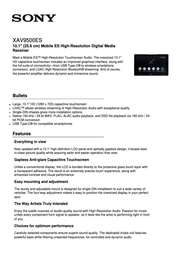 Image de la première page du manuel de l'appareil XAV-9500ES