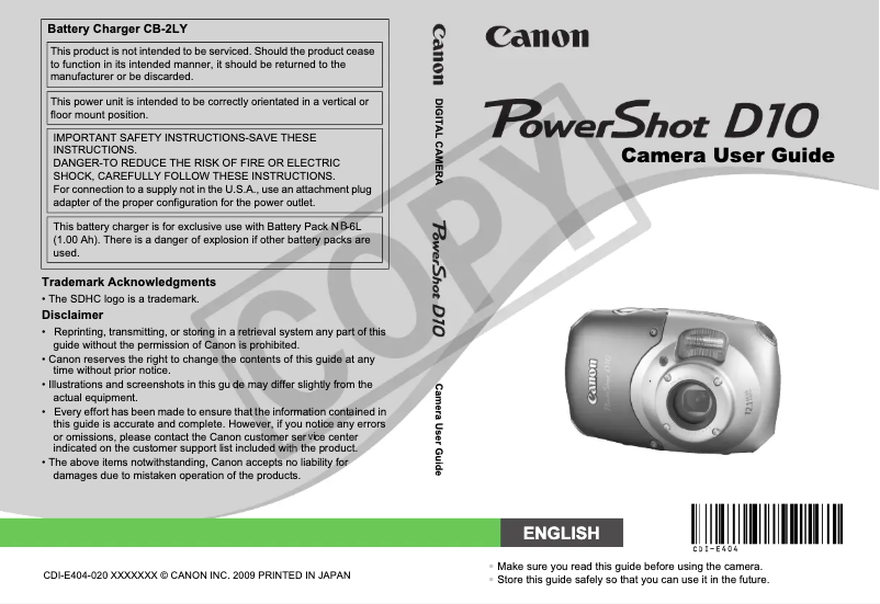 Image de la première page du manuel de l'appareil PowerShot D10