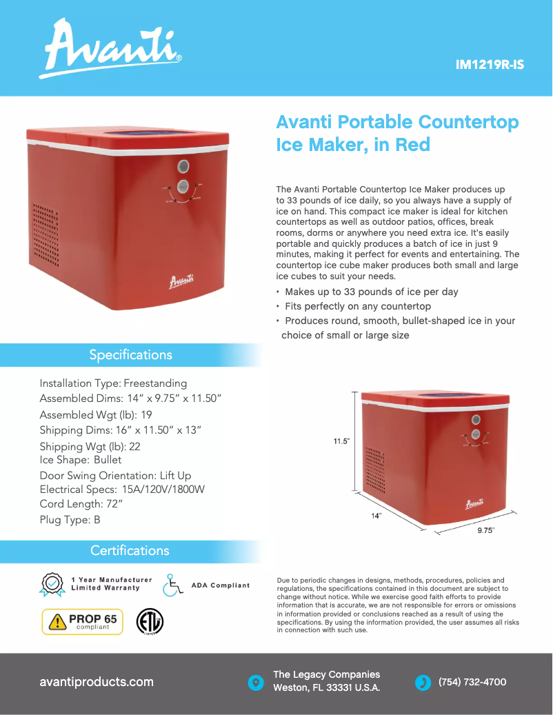 Página 1 del manual Ficha técnica Avanti IM1219R-IS