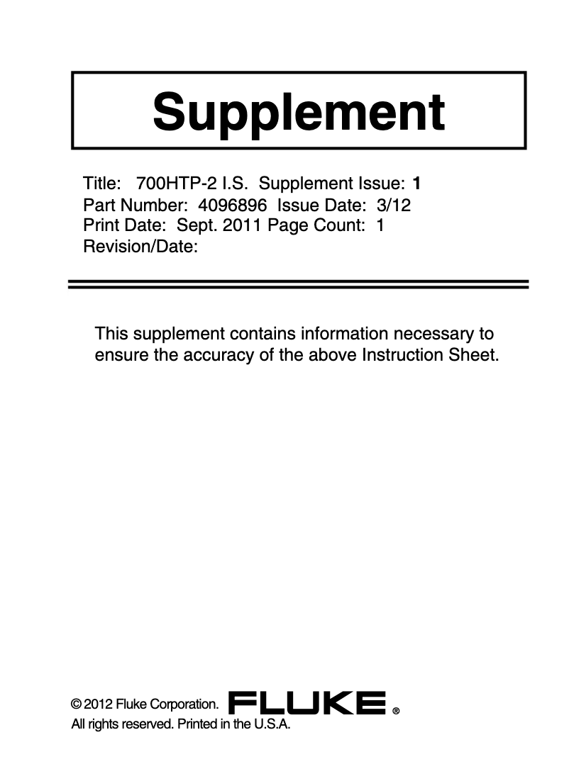 Page 1 de la notice Mode d'emploi Fluke 700HTP-2